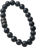 Forge & Foundry Men’s Matte Black Solid Onyx Beaded Bracelet | 10mm, 8mm, 6mm Bead Size Options | Signature Stainless Steel Engraved Bead | Andalus - color: 8mm Black, size: Small