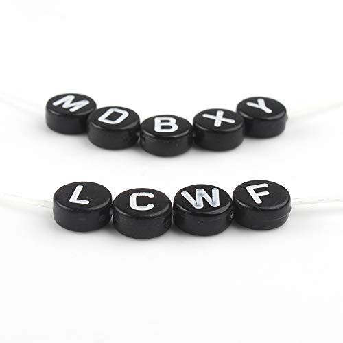 Song Xi 1200pcs Black Round Acrylic Alphabet Beads - White Letter Beads 4x7mm for Bracelets and Jewelry Making Key Chains - color: 1200pcs black white letter