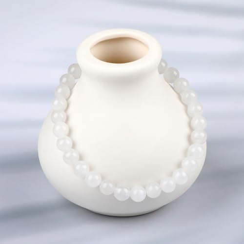 LPBeads Handmade Natural Gemstone Stretch Elastic Bracelet Healing Crystal Round Stone Beads Jewelry Gifts for Women Men - color: White Jade, size: 6mm