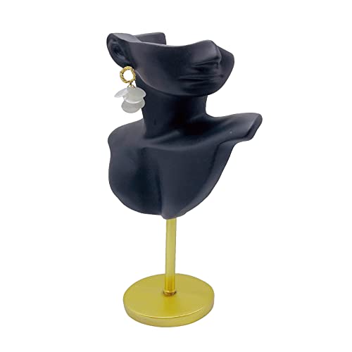 Jewelry Display Stand Jewelry Mannequin Bust Necklace Earring Display Holder Stand, Necklace Bust Jewelry Bust Stand Easel Rack for Selling Show Home Gift - color: Black