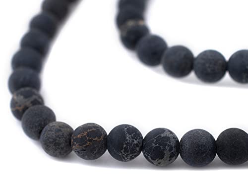 The Bead Chest Matte Black Sea Sediment Jasper Beads (8mm): Organic Gemstone Round Spherical Energy Stone Healing Power Crystal for Jewelry Bracelet Mala Necklace Making - color: Matte Black Sea Sediment Jasper, size: 8mm