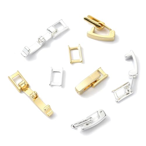 DanLingJewelry 10Pcs Golden & Silver Color Fold Over Jewelry Clasps Brass Watch Band Extender Clasps for DIY Watch Jewelry Making - color: 10pcs - watch band clasps - 17x4.5x4mm