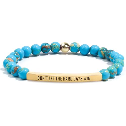 INSYOHO Dont Let the Hard Days Win Bracelet – Inspirational Healing Crystal Bracelet for Women & Men, Agate & Amethyst Beaded Adjustable, Motivational Gift for Stress Relief & Positivity - color: Turquoise Blue Sea Sediment Jasper