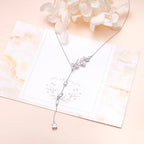 Long Necklace Sterling Silver Larait Bar Y Lariat Long Chain Drop Adjustable Necklace Gift for Her, 30" - style: Long Leaf Necklace