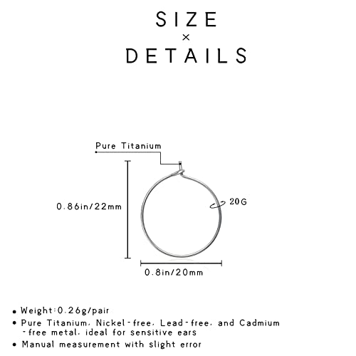 6pcs 20G Pure Titanium Earring Hoops DIY Beaded Earrings Findings Components for Jewelry Making 20mm, Hypoallergenic Beading Hoop Earring Making Kit - color: 6pcs 20mm Earrings hoop, size: 6PCS