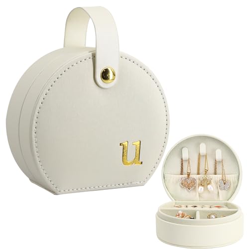 COLLECTIVE HOME - Travel Jewelry Case, Elegant Half-Moon Design with Gold Monogram, Detachable Handle, Personalized Accessory Organizer, Gift for Fashion-Forward Women and Teens (u) - color: u