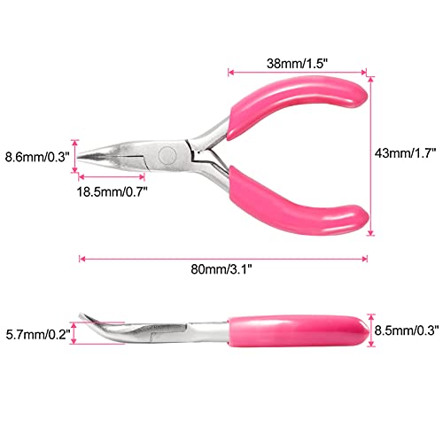 SPEEDWOX Mini Bent Nose Pliers, 3" Chain Nose Pliers with Pink PVC Handle, Jewelry Pliers for Beading Jewelry Making Wire Wrapping DIY Craft Hobby Supplies - style: 3" Bent Nose Pliers