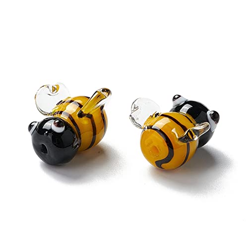 Pandahall 5Pcs Handmade 3D Bees Lampwork Glass Beads Insect Theme Yellow Honeybee Bumblebee Loose Spacer Beads for Summer Boho Hawaii DIY Jewelry Making, Hole: 1.2-1.4mm