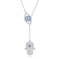 Long Necklace Sterling Silver Larait Bar Y Lariat Long Chain Drop Adjustable Necklace Gift for Her, 30" - style: Evil Eye Hamsa Hand Necklace