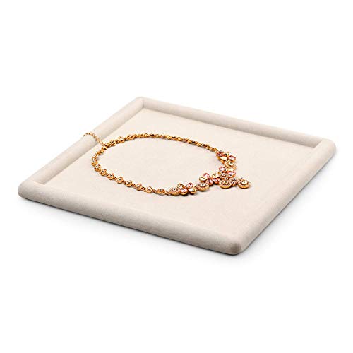 Microfiber Jewelry Display Trays Stackable Jewelry Organizer Tray For Drawer for Necklace Bracelets Storage Display (White) - color: Beige