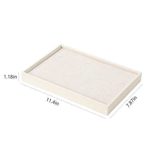 Stackable Jewelry Organizer Tray For Drawers,White Leather Small Earring Storage Tray,Bracelet And Necklace Display Box,Jewelry Ring Display Case (Creamy White 80 Grids Ring) - style: Creamy White 80 Grids Ring