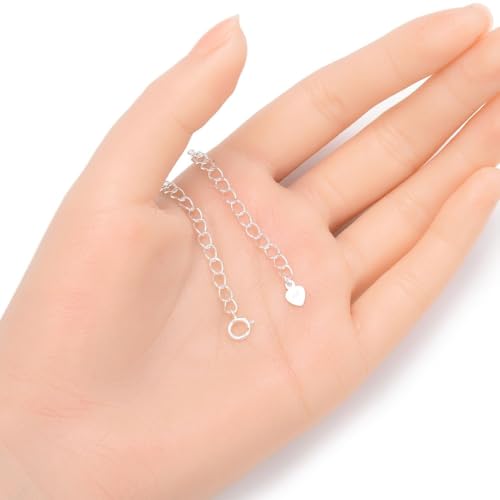 2pcs Adabele Authentic 925 Sterling Silver Jewelry Making Chain Extender with Cute Heart Drop Strong Removable Adjustable 5 inch Extension for Necklace Anklet Bracelet SS301-5 - color: Silver, size: 5 inch - 2pcs