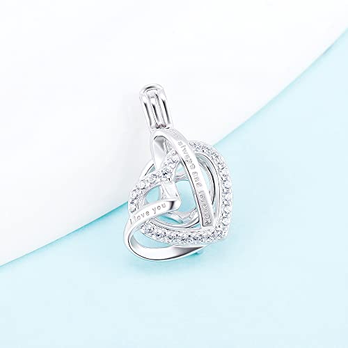 925 Sterling Silver Engraved I Love You for Always and Forever Heart Cage Pendants Crafting Charm for DIY Necklace Bracelet Jewelry Making