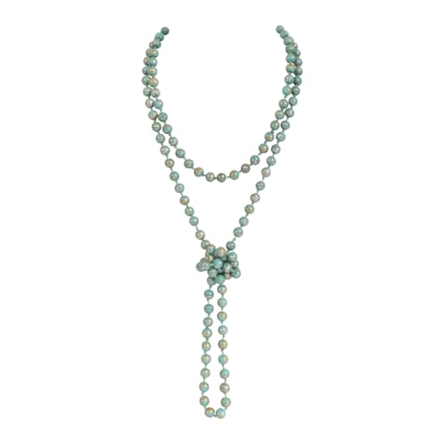 Bead Strand Versatile 60" Long Wrap Necklace - Handmade Knotted Multi Layer Sparkly Crystal, Semi Precious Natural Stone, Lava, Glass Faux Pearl - color: Turquoise Mint