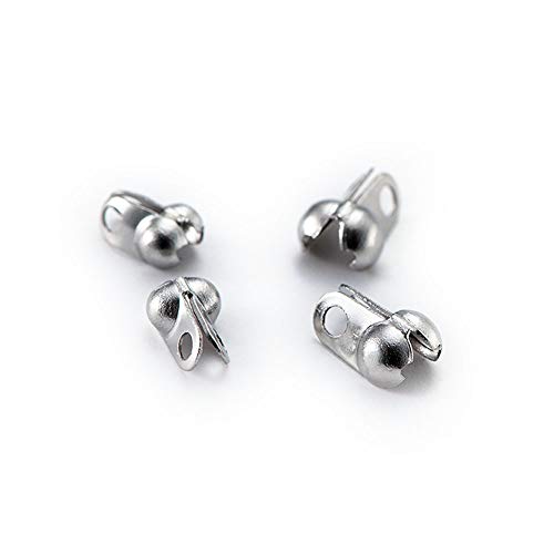 E-outstanding 200-Pack Clamshell Endcap Calottes Crimp End Cap Connector Clasp Fitting Ball Chain Calotte End Crimps Beads Connector Components for DIY Jewelry Making 3.2mm, Silver - color: Silver