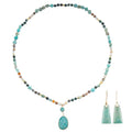 2 Pcs Boho Lapis Lazuli Jewelry Set for Women - Handmade Natural Stone Beaded Long Necklace with Oval Lapis Lazuli Pendant & Trapezoid Lapis Lazuli Earrings | Vintage Elegance | Ideal Gift for Her - style: Amazonite Pendant