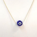 10mm Handmade Lampwork Glass Dark Blue Evil Eye Bead with Real 14kt Gold Filled Fine 0.6mm Chain NECKLACE. Made to your size. - size: 16" 40cm