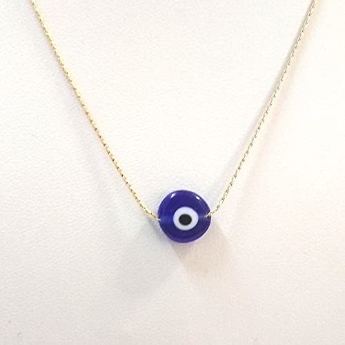 10mm Handmade Lampwork Glass Dark Blue Evil Eye Bead with Real 14kt Gold Filled Fine 0.6mm Chain NECKLACE. Made to your size. - size: 22" 55cm