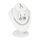 MOOCA 3 Pcs Set White Leatherette Combination Display Jewelry Stand Bust for Necklaces, Earrings, Rings, Jewelry Display For Vendors - color: White PU Faux Leather, 3 pieces