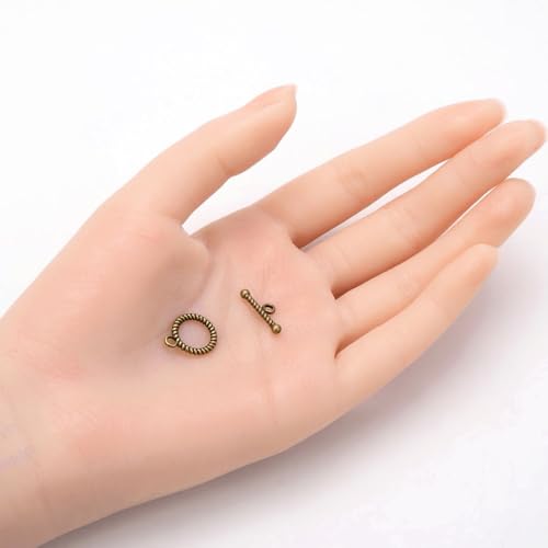 Adabele 20 Sets Corrugated Toggle Clasp 12.8mm (0.5 Inch) T-Bar Closure Tarnish Resistant Antique Bronze for Necklace Bracelet Craft Jewelry Making MC-AF55 - size: 12.8mm Corrugated Toggle