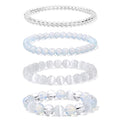 Vinswet 4pcs Beaded Bracelets for Women,Natural Healing Crystal Gemstones Bracelet,Anxiety Stress Relief Bracelet Handmade purple Jewelry Gifts for Women - color: Clear crystal&Opal&Cat Eyes