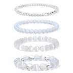 Vinswet 4pcs Beaded Bracelets for Women,Natural Healing Crystal Gemstones Bracelet,Anxiety Stress Relief Bracelet Handmade purple Jewelry Gifts for Women - color: Clear crystal&Opal&Cat Eyes