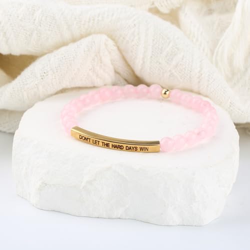 INSYOHO Dont Let the Hard Days Win Bracelet – Inspirational Healing Crystal Bracelet for Women & Men, Agate & Amethyst Beaded Adjustable, Motivational Gift for Stress Relief & Positivity - color: Rose Quartz