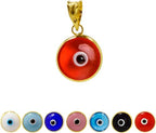 MIZZE Made for Luck Gold Plated 925 Sterling Silver 10 MM Round Glass Evil Eye Charm Pendant - 7 Colors to Choose from - color: Transparent Red