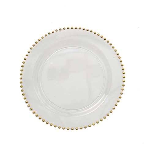 8" Salad Plates - Set of 20 - Plastic Clear Gold Round Disposable Dessert Appetizer Plate Beaded Rim, Ideal for Dinner Party Wedding Bulk Events - color: Clear/Gold, size: 8" Salad Plate, 20 Pack