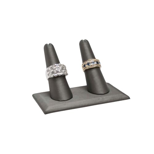Novel Box Silver Leatherette Jewelry Ring Finger Display Stand 3.62x2.12x2.25 Inches with Square Base - Ring Holder Organizer Stand for Selling or Personal Use - Display Stands for Rings - color: 2 Ring Finger, size: Silver Leatherette