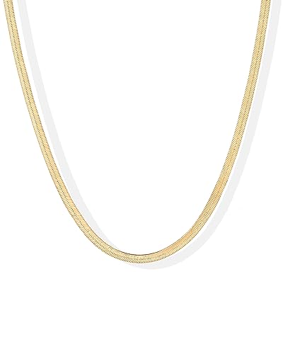 PAVOI 14K Gold Plated Curb Paperclip Box Sphere Bead Snake Herringbone and Figaro Chain Adjustable Necklace - style: Snake-M