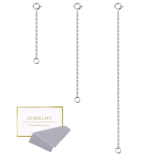 3 Pcs 925 Sterling Silver Necklace Extenders for Women Durable Strong Removable Necklace Bracelet Anklet Extension Jewelry Making Chains - color: 2 4 6 Inch, Silver