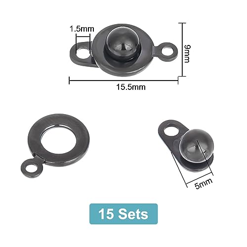 UNICRAFTALE 15 Set Gunmetal Stainless Steel Snap Clasps Metal Snap Button Press Stud Cap Socket Jewelry Connector for Bracelet Jewelry Making 15.5mm - color: Gunmetal