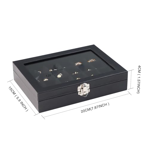 Wudygirl Jewelry Organizer Small Jewelry Box Jewelry Tray with Lid Velvet Earring Organizer Jewelry Earrings Holder Ring Display Storage Ring Box for Women 24 Grid (Black) - style: Black 24 Grid