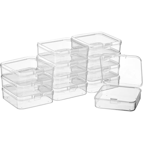 SATINIOR 12 Pack Clear Plastic Beads Storage Containers Box with Hinged Lid for Beads and More (3.54 x 2.36 x 1.26 Inch) - size: 3.54 x 2.36 x 1.26 Inch