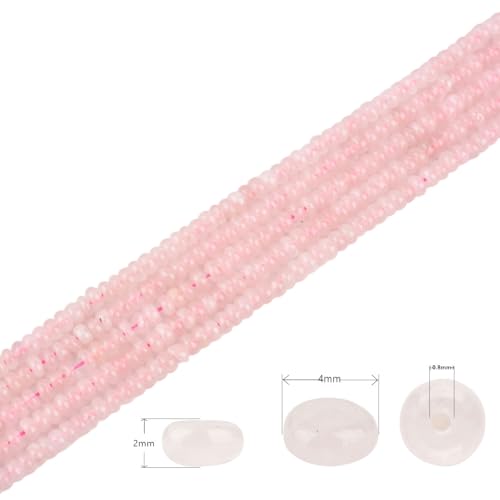 160pcs 4x2mm Natural Pink Rose Quartz Stone Disk Rondelle Spacer Semi Precious Gemstone Loose Beads for Jewelry Making 15 Inch - color: Pink Rose Quartz