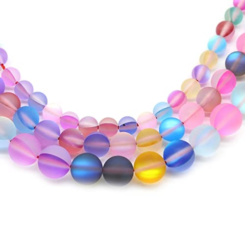 8mm Multicolor Matte Aurora Crystal Glass Beads Frosted Glitter Shining Mermaid Round Loose Beads Moonstone for Jewelry Making DIY Bracelet Necklace Earrings - color: Multicolor, size: 8mm