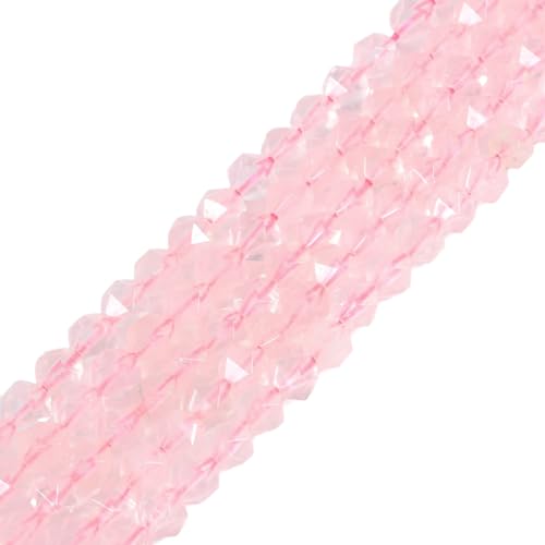 Rose Quartz 6mm Gemstone Triangle Faceted Round Loose Beads Strand 15.5" DIY Jewelry Making - color: Rose Quartz