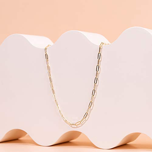 PAVOI 14K Gold Plated Curb Paperclip Box Sphere Bead Snake Herringbone and Figaro Chain Adjustable Necklace - style: Paperclip-L