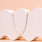 PAVOI 14K Gold Plated Curb Paperclip Box Sphere Bead Snake Herringbone and Figaro Chain Adjustable Necklace - style: Paperclip-L