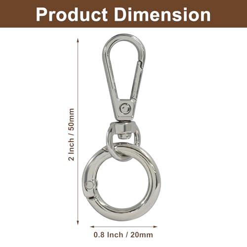 2 Pcs 5-Split Swivel Snap Hooks with Key Rings, Opening Metal Swivel Lobster Claw Clasps for Key Chain Clip, Lanyard, DIY Crafts, Jewelry Making, Bags and Accessories(Silver) - color: Silver