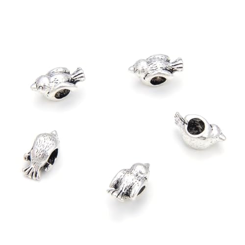 40pcs Cute Bird Symbol of Freedom and Hope Large Hole Animal Loose Beads (4.5mm Hole) Antique Silver Metal Spacer for DIY Craft Jewelry Making MEC-A9 - size: Bird