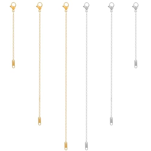 KOPOX 6 Pcs Gold and Silver Plated Necklace Extenders for Necklaces, 2", 4", 6" Delicate Necklace Extender Chain Set for Women Jewelry Making - color: Gold and Silver