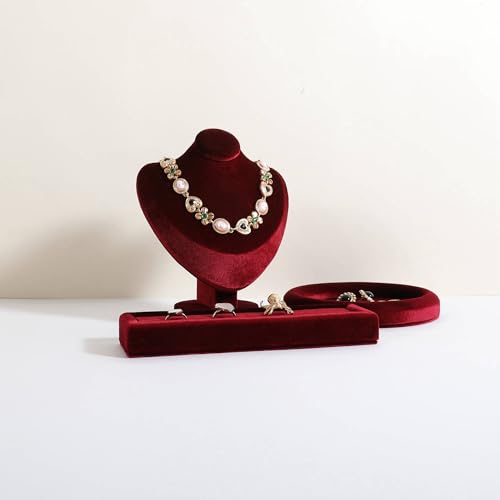 Velvet Necklace display stand for Selling, Jewelry Bust Mannequin for Show, Small Necklace Holder Stand【Red】 - color: Red