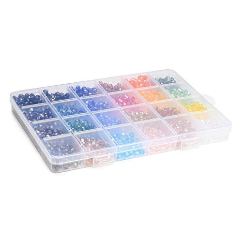 Stiesy 1008pcs/box Transparent Glass Faceted Rondelle Beads 5mm, 24 Colors AB Plated Crystal Glass Beads for Beading Bracelet Necklace Jewelry Making DIY Crafts - color: Rondelle-24 Color-1008Pcs/box