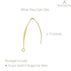 BEADNOVA V Shape Ear Wire Long Earring Wire Ear Hook for Dangle Earring Making Jewelry Making Earwire DIY (Gold 43mm, 10pcs) - color: Gold
