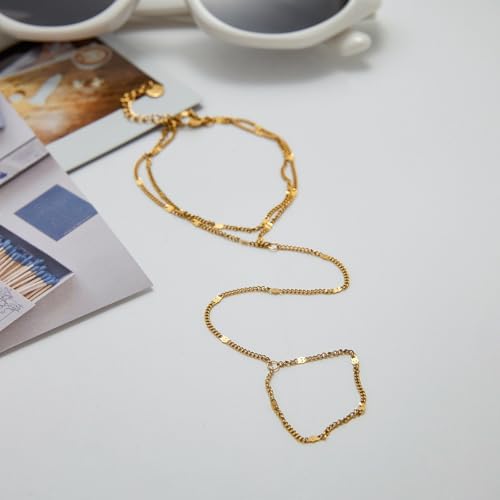 Gold Bracelets for Women Hand Chain Bracelet Stack Stainless Steel Non Tarnish Beach Jewelry Dainty Womens Bracelets Summer Essentials Trendy Handchain Link Bracelets for Women - color: Double Layer Gold Chain