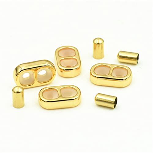 10Pcs Stopper Beads Brass Rubber Beads Slider Beads Insert Rubber Beads 2 Hole Adjustable Slider Clasps Round Beads with Column End Caps for DIY Leather Cord Bracelet, 3mm Hole