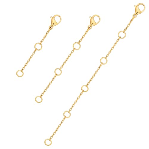 3 Pcs Necklace Extenders for Women 14K Gold Plated Necklace Extender Chain Extenders for Necklaces Anklet Bracelet Extender with Lobster Clasp Necklace Extension for Jewelry Making (1 2 3 Inch) - color: Gold