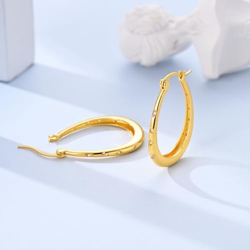 LAZA 925 Sterling Silver Hoop Earrings for Women, Sterling Silver Butterfly Hoops Colorful Flowers Hoop Huggie Earrings Hypoallergenic Jewelry Gifts for Women - color: Golden Droplet Shape Earring